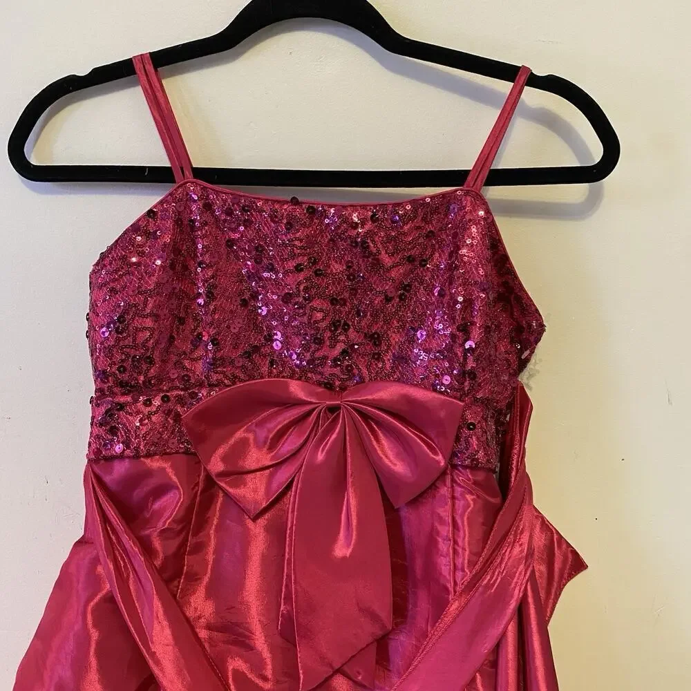 ShariGirl Dress 14 Fuchsia Satin Bow Festive Wedding Holiday Party Dance Formal